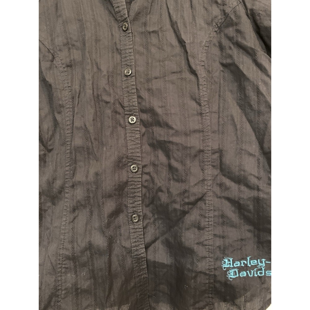 Harley Davidson Embroidered Angel Wings Pinstripe Shirt Short Sleeve Black Small - Picture 4 of 10